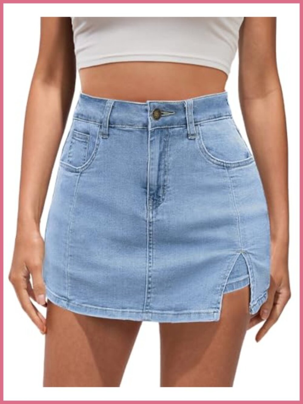 Vetinee High Waisted Denim Skort for Women Trendy Slit Summer Shorts Skirt